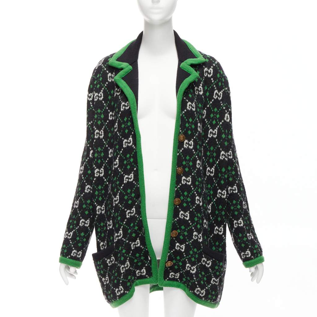 Gucci White GG Knit Coat Green Never worn - Front View