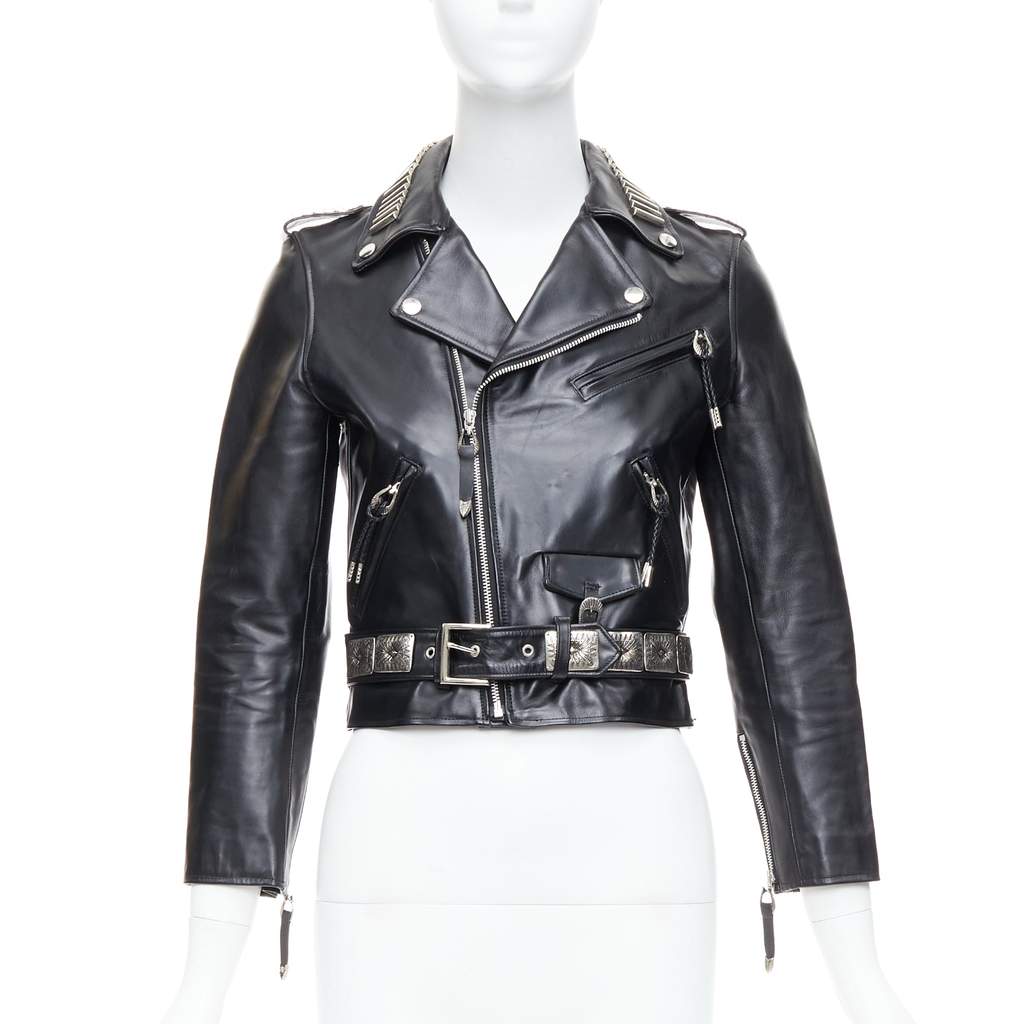 Toga Archives Charm Zip Biker Black Leather Good - Front View