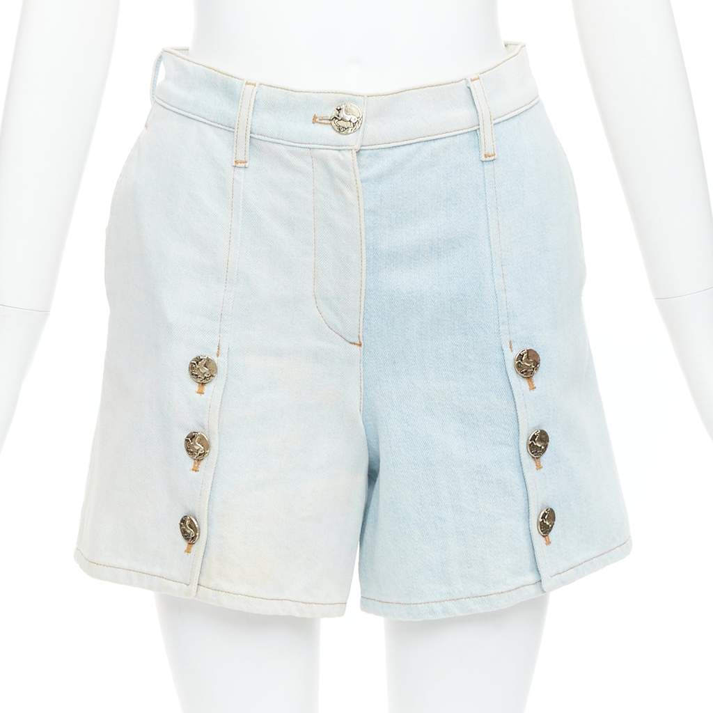 Chanel Denim Button Shorts Blue Fair - Front View
