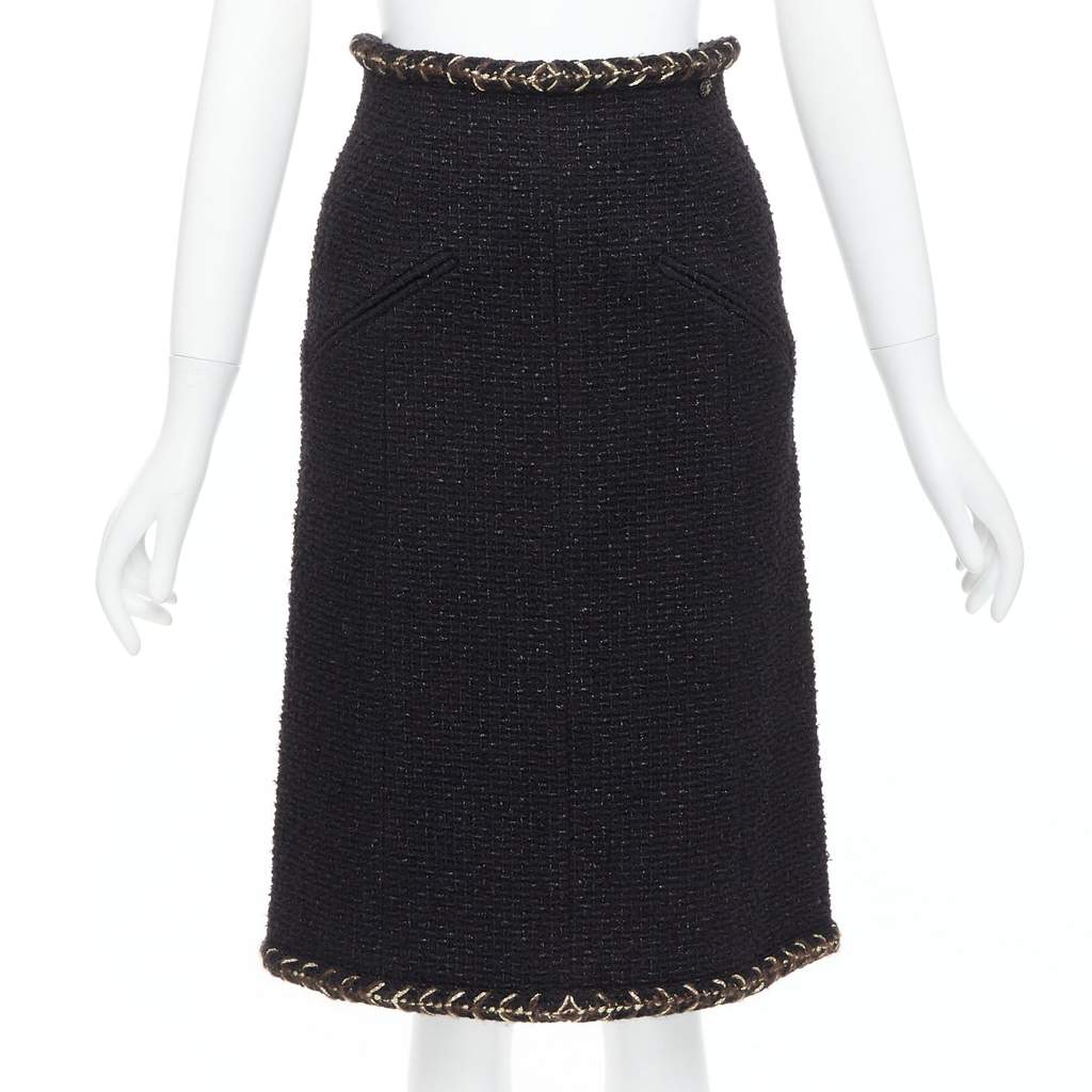 Chanel Braided Tweed Skirt Black Cotton Very good - Front View