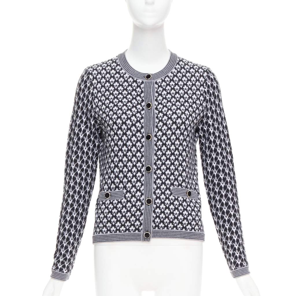 Chanel Velvet Button Cardigan Black Cashmere Very good - Front View