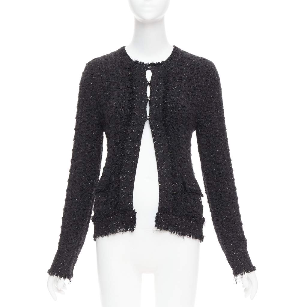 Chanel Metallic Tweed Cardigan Black Viscose Very good - Front View