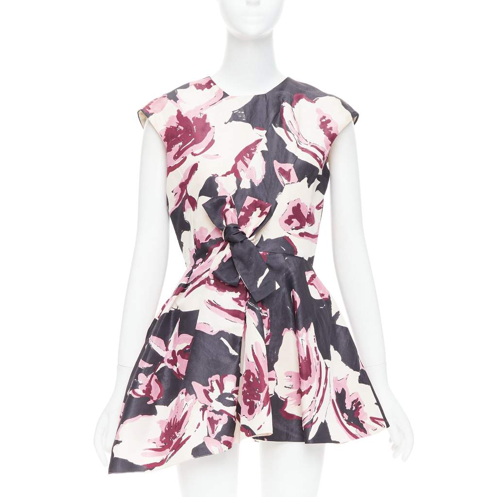 Dior Floral Tie Dress Beige Silk Fair - Front View