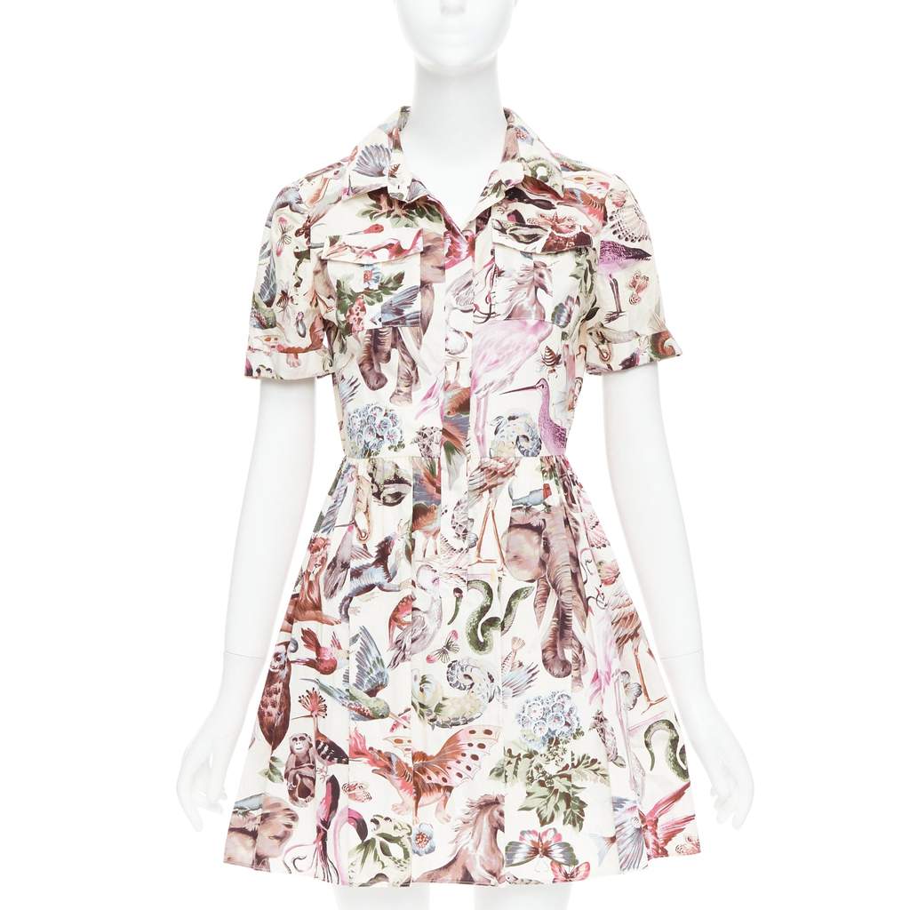 Valentino Garavani Animal Safari Dress Beige Silk Fair condition - Front View