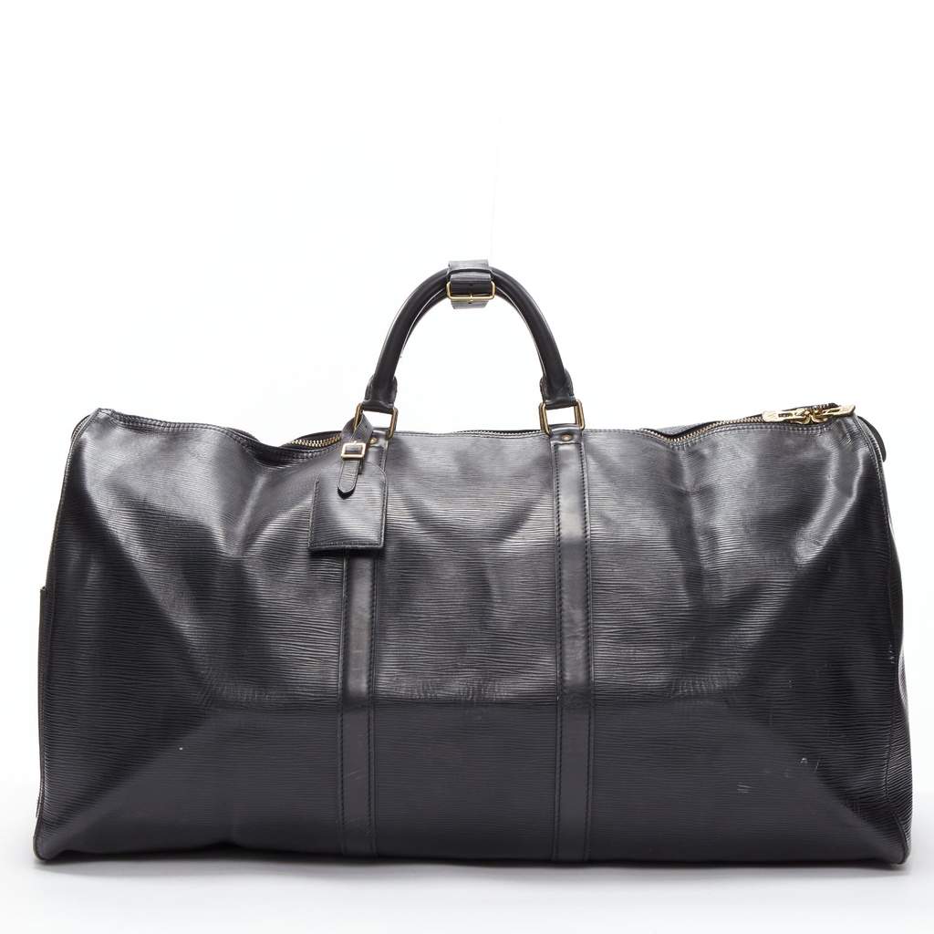 Louis Vuitton Keepall 60 Black Leather Fair - Front View