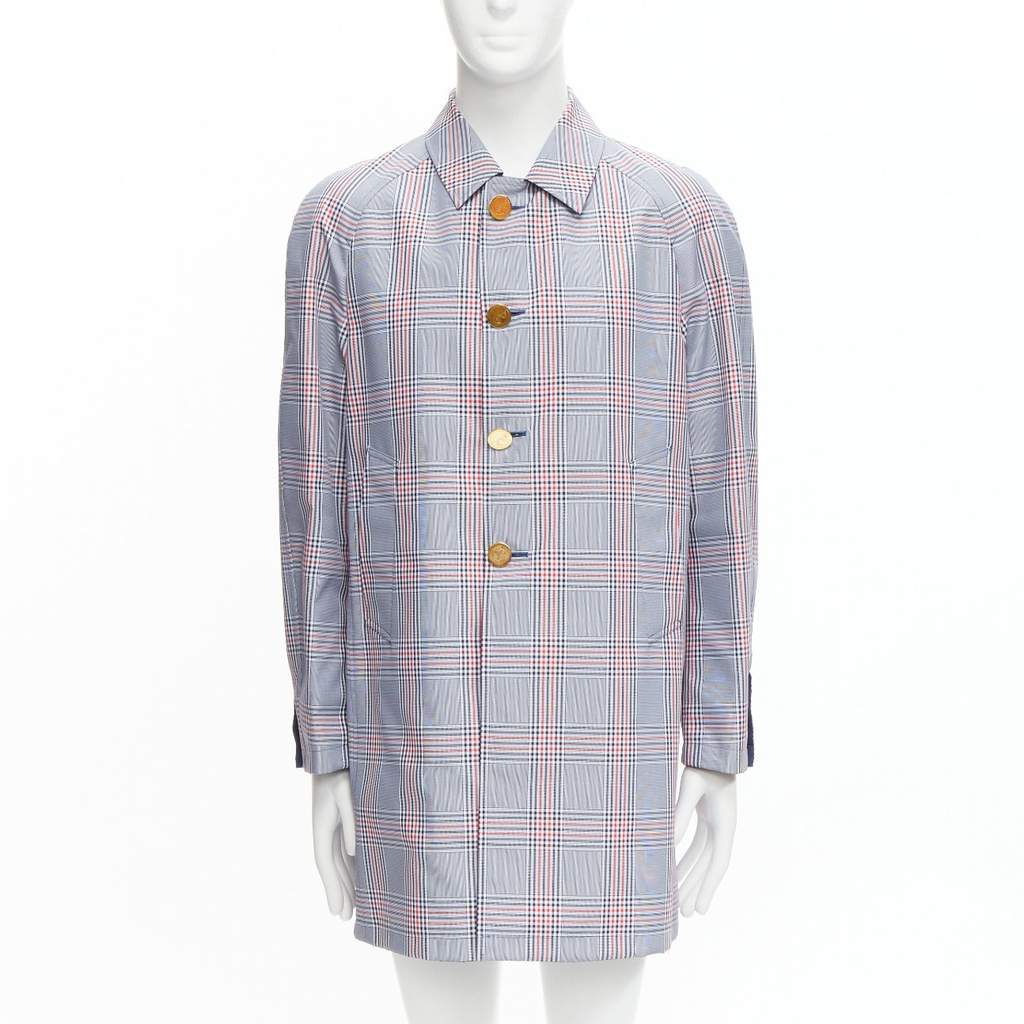Thom Browne Grey Houndstooth Long Coat Navy Cotton Very good - Front View