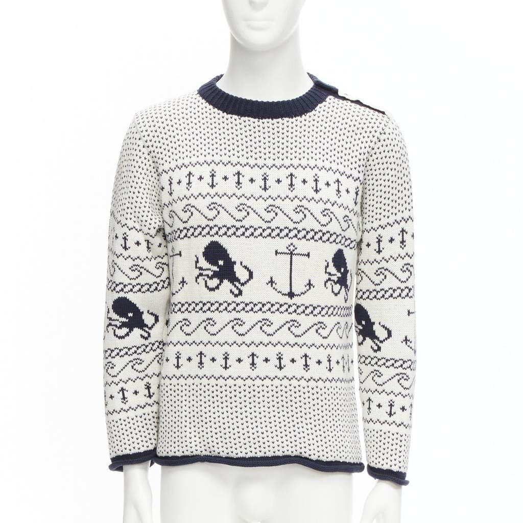 Thom Browne Octopus Intarsia Sweater Beige Cotton Good - Front View