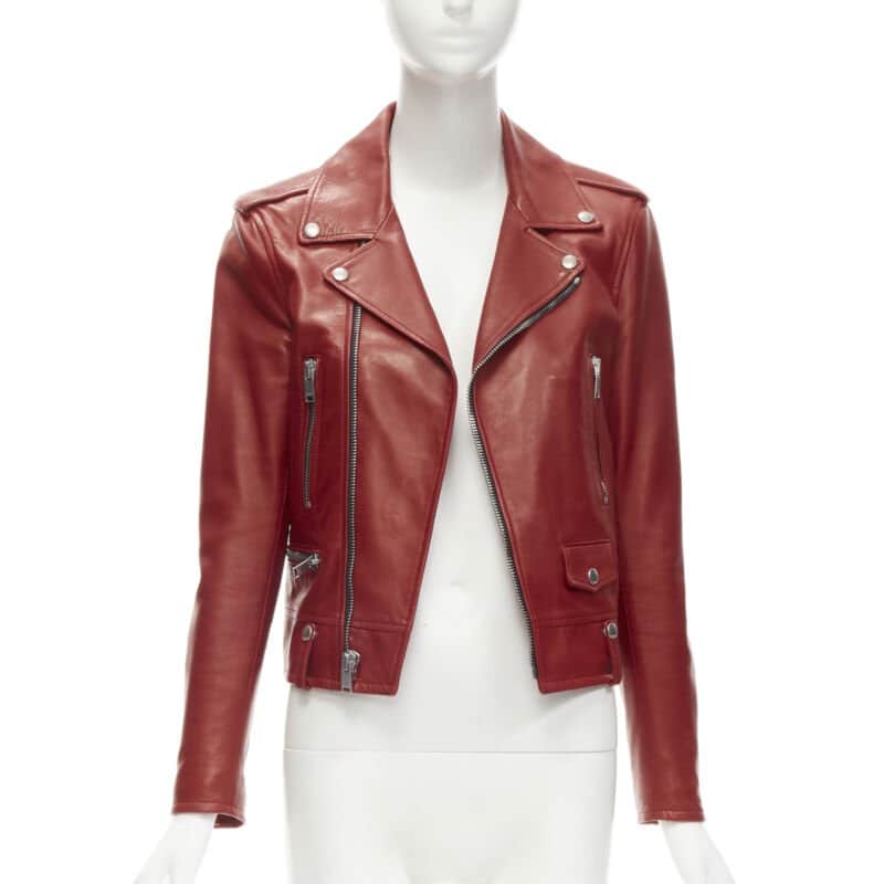 Saint Laurent Red Moto Jacket Red Leather Very good - Front View