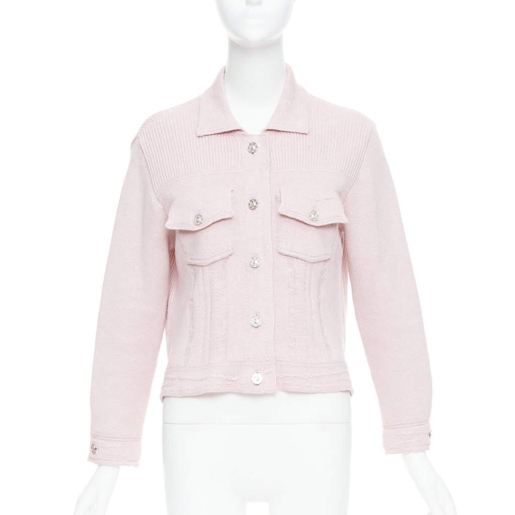 Barrie Topstitched Cardigan Pink Cashmere Very good - Front View
