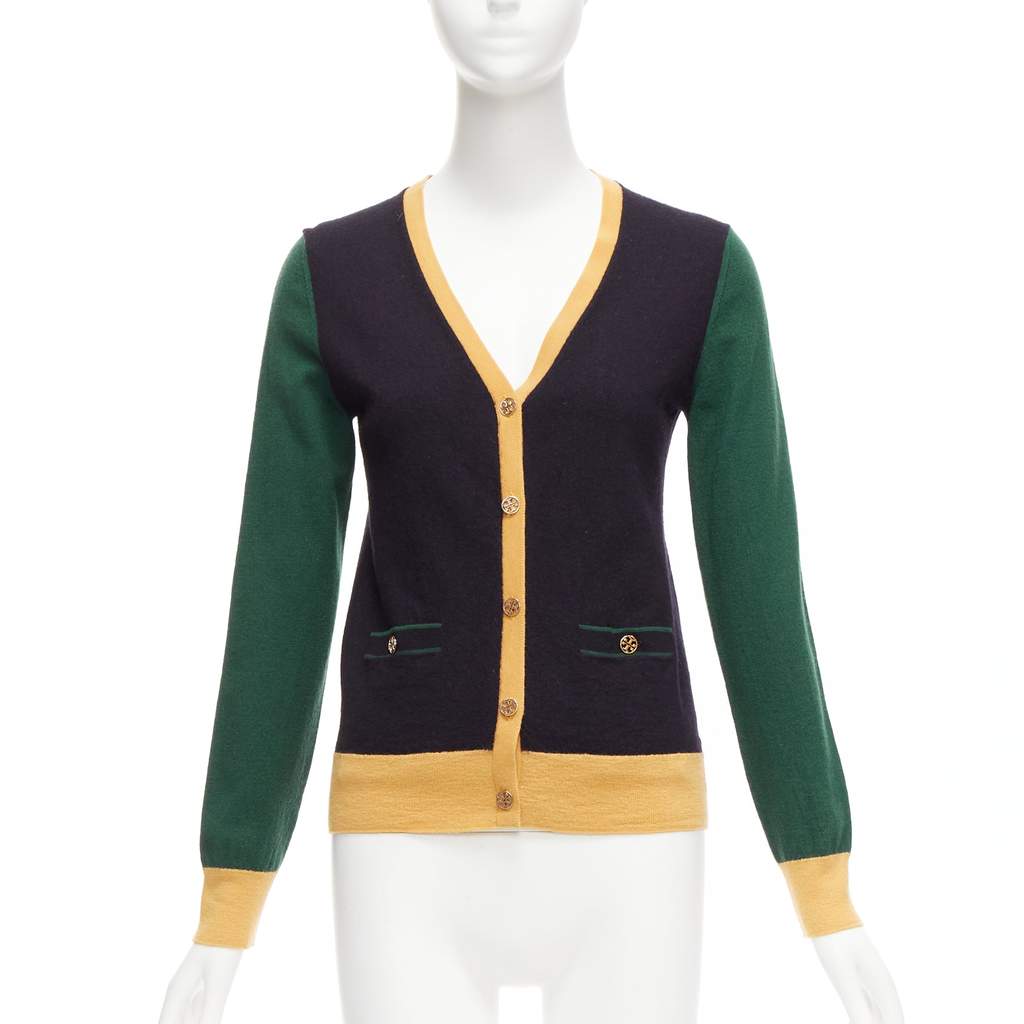 Tory Burch Colorblocked Cardigan Black Wool Never worn - Front View