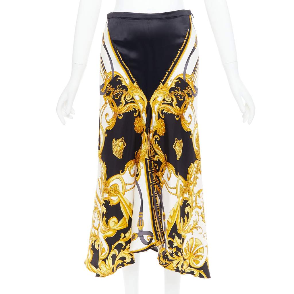 Versace Barocco Bias Skirt Black Silk Very good condition - Front View