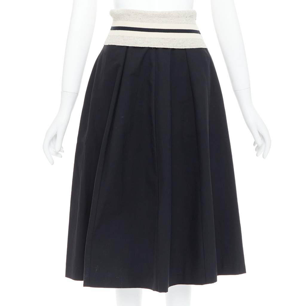 Brunello Cucinelli Foldover Waist Skirt Black Cotton Very good - Front View