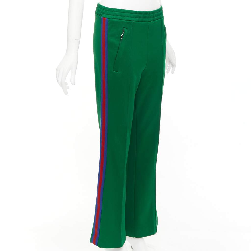Gucci Web Trim Pants Green Polyester Good - Front View