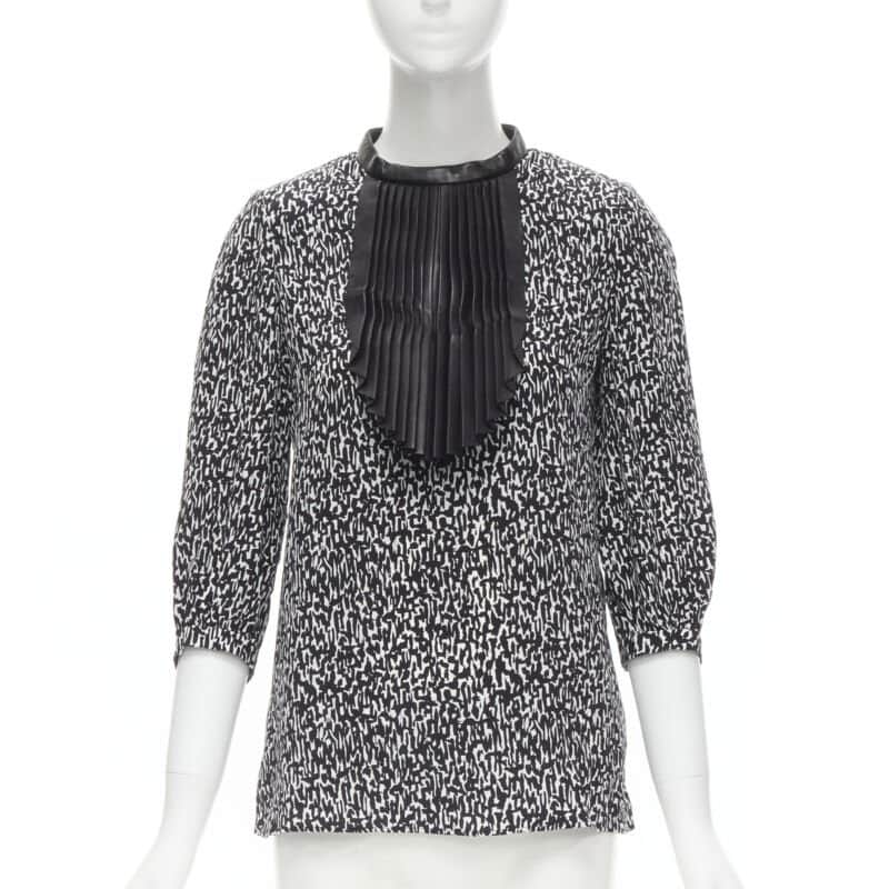 Saint Laurent Leather Bib Blouse Black Silk Very good - Front View