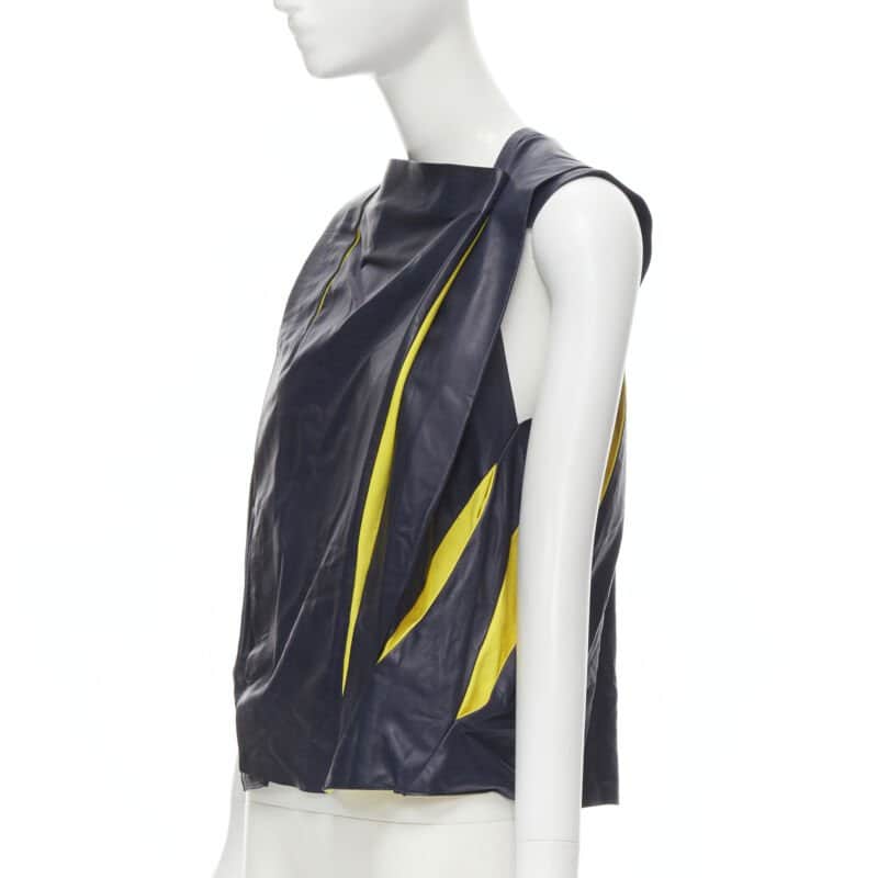Balenciaga Pleated Leather Top Navy Leather Very good - Front View