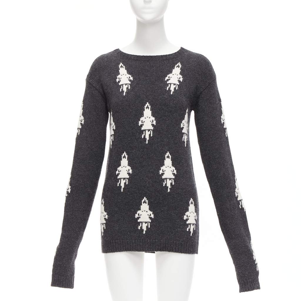 Prada Rocket Intarsia Sweater Grey Wool Never worn - Front View