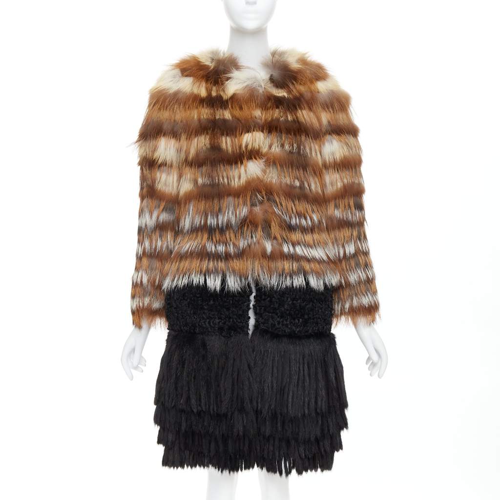 Giambattista Valli Brown Fringe Long Coat Brown Fur Never worn - Front View