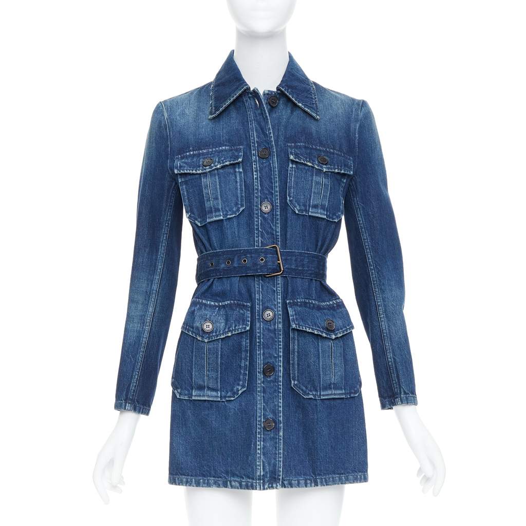Saint Laurent Saharienne Blue Cotton Very good - Front View