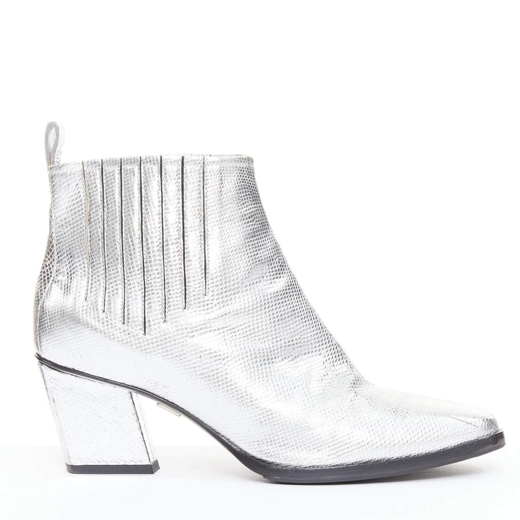 Roger Vivier Cone Heel Point Boots Silver Leather Good - Front View