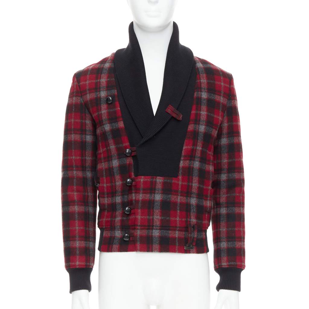 Kris Van Assche Red Wool Check Bomber Red Wool Very good - Front View