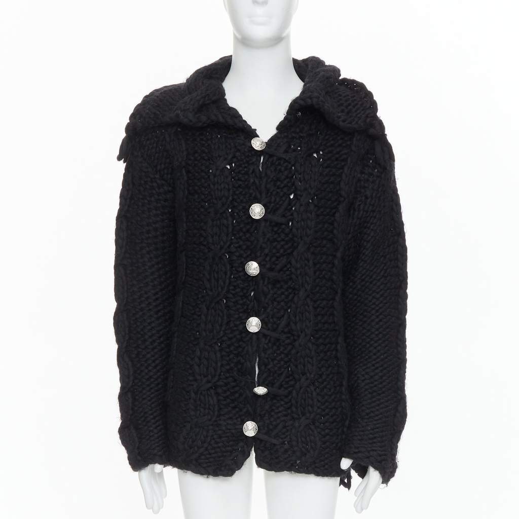 Dolce & Gabbana Chunky Knit Cardigan Black Wool Very good - Front View