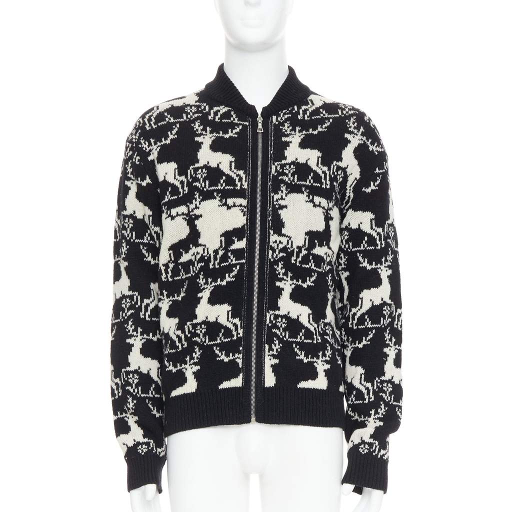 Dries Van Noten Reindeer Intarsia Jacket Black Wool Fair - Front View