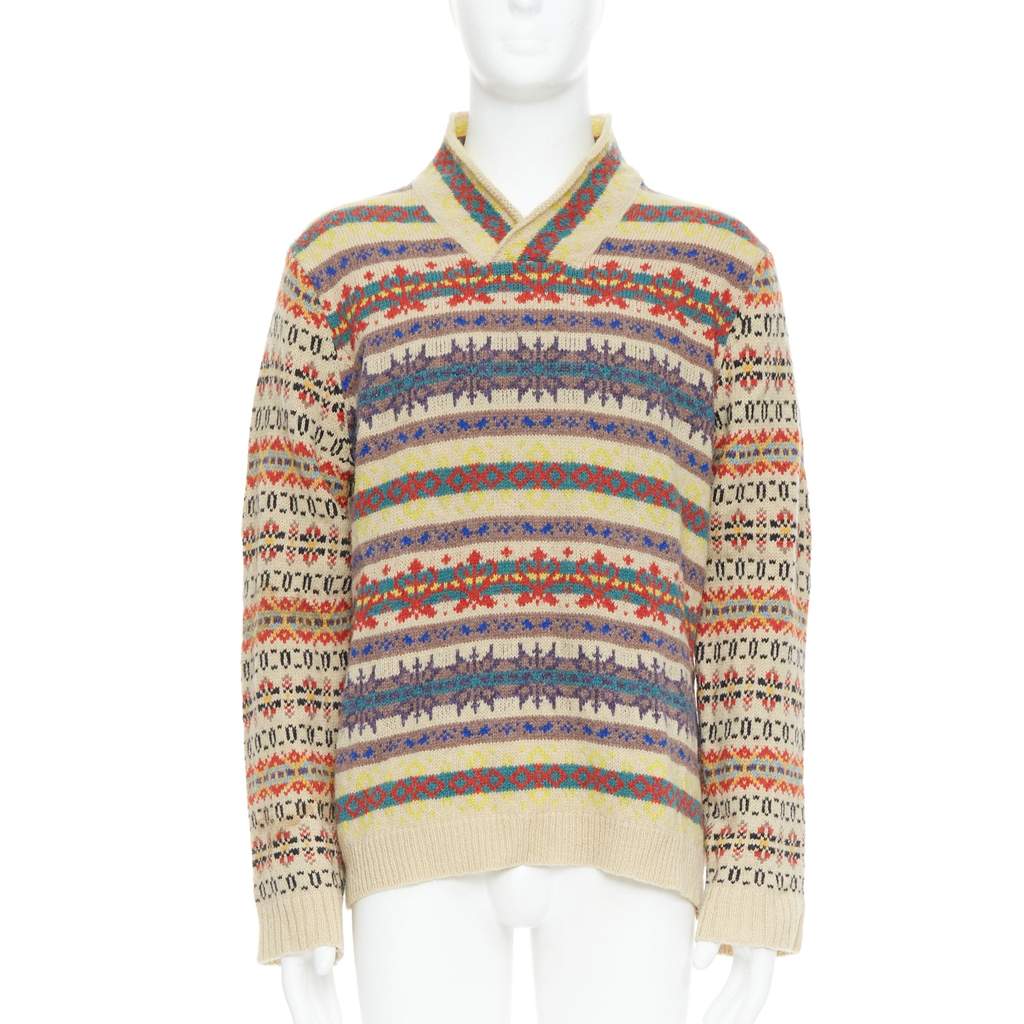 Dries Van Noten Striped Fairisle Sweater MultiColor Wool Good - Front View