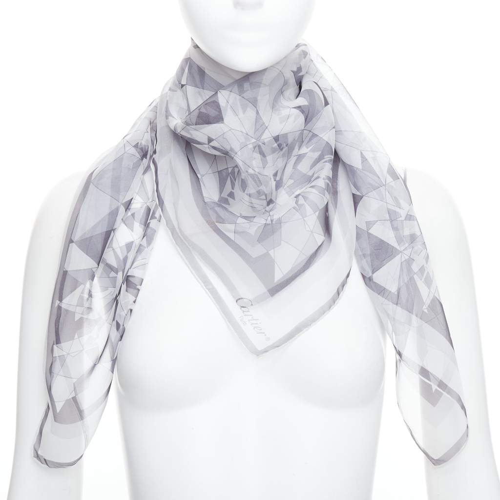 Cartier Diamond Cuts Scarf Grey Silk Never worn - Front View