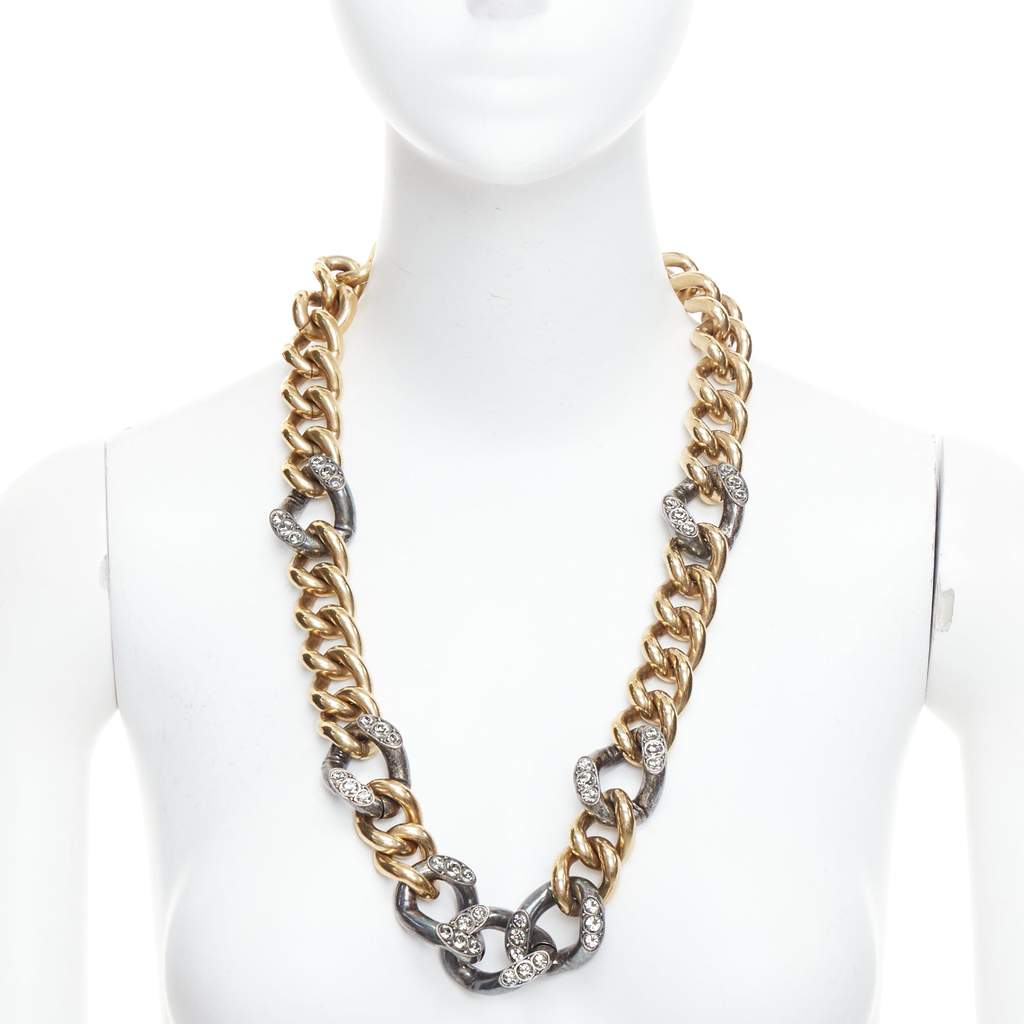 Lanvin Crystal Curb Necklace Gold Metal Very good - Front View