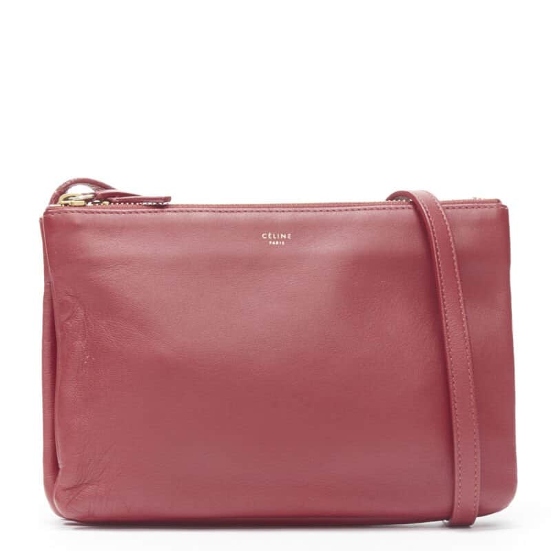 Celine Monica Lock Satchel Red Leather Good - Front View