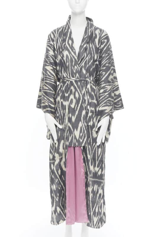 Oscar De La Renta Brown Leopard Silk Kimono Brown Silk Very good - Front View