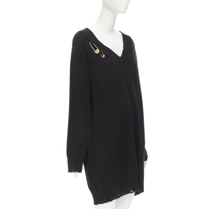 Versace Medusa Distressed Dress Black Cashmere Never worn, with tag - Front View