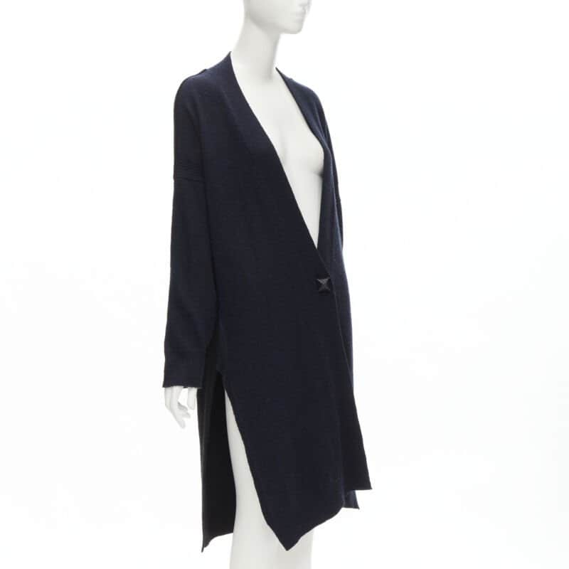 Hermès Leather Button Cardigan Navy Cashmere Never worn - Front View