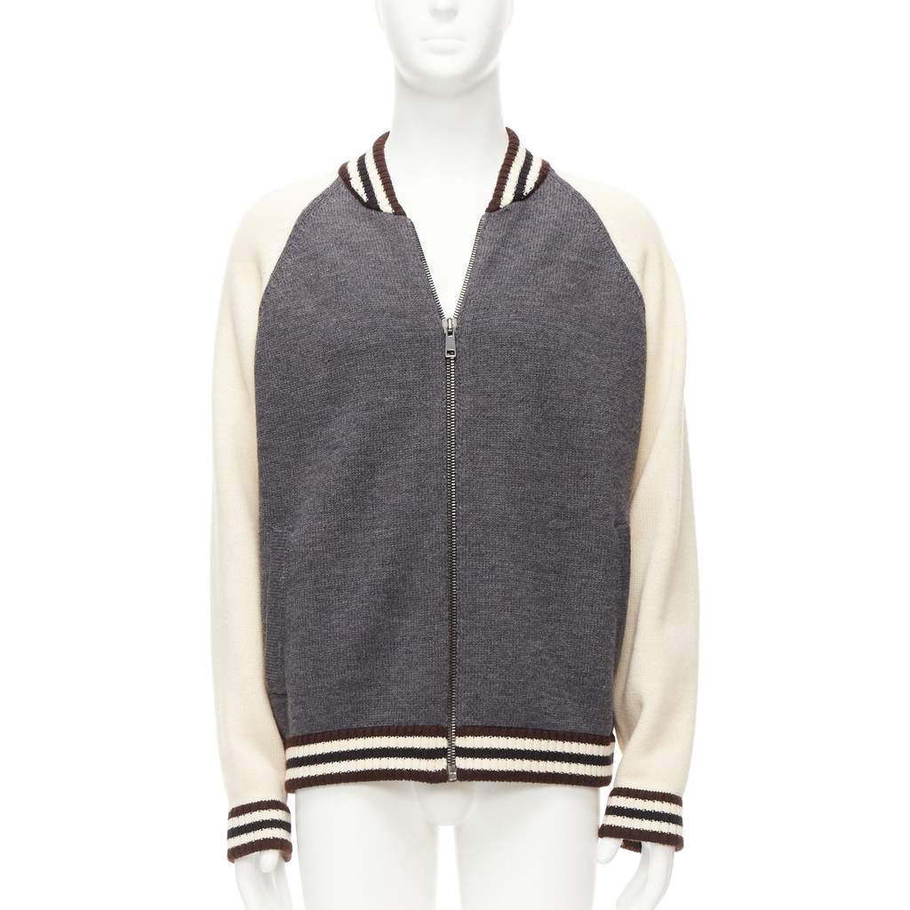 Prada Varsity Bomber Jacket Grey Wool Never worn - Front View