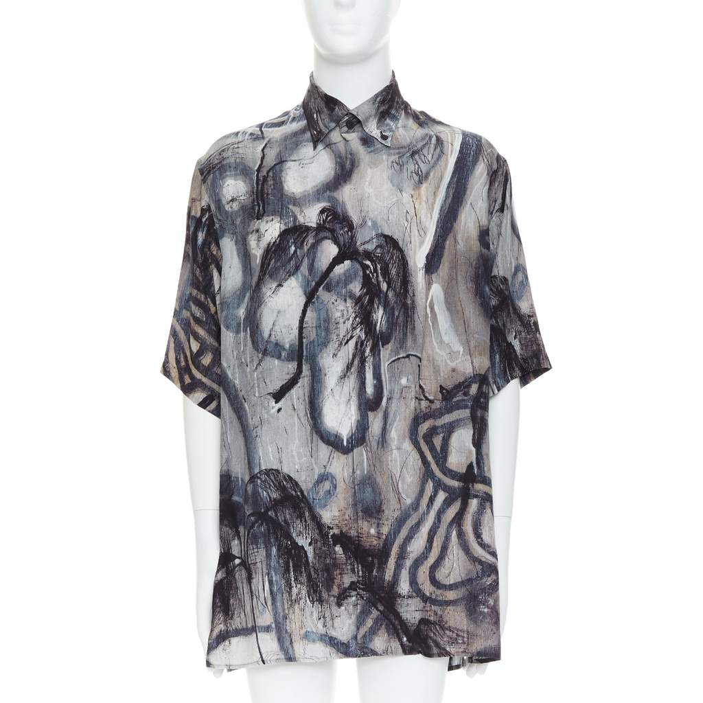 Yohji Yamamoto Abstract Silk Shirt Grey Silk Never worn - Front View