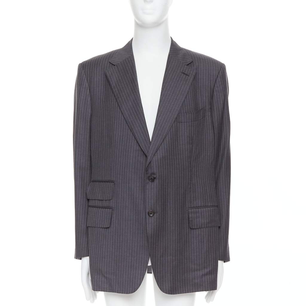 Tom Ford Pinstripe Flap Blazer Grey Wool Never worn - Front View