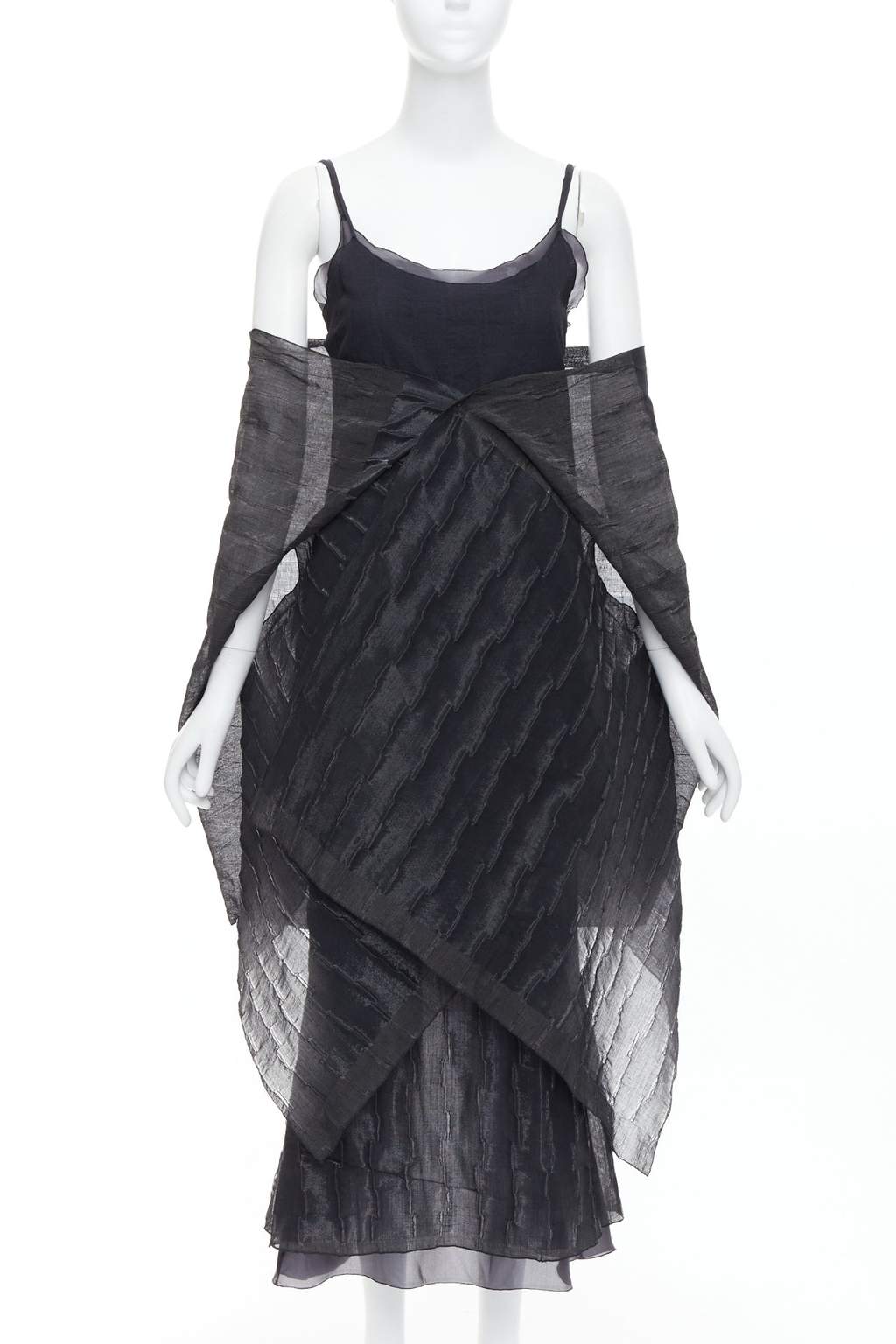 Romeo Gigli Crinkled Dress Shawl Black Wool Never worn - Front View