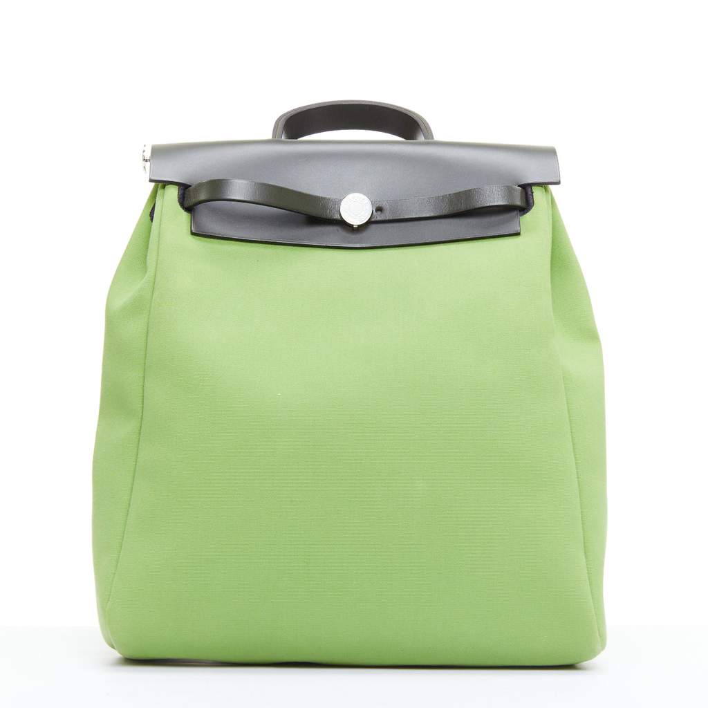 Hermès Herbag A Dos Green Leather Good condition - Front View