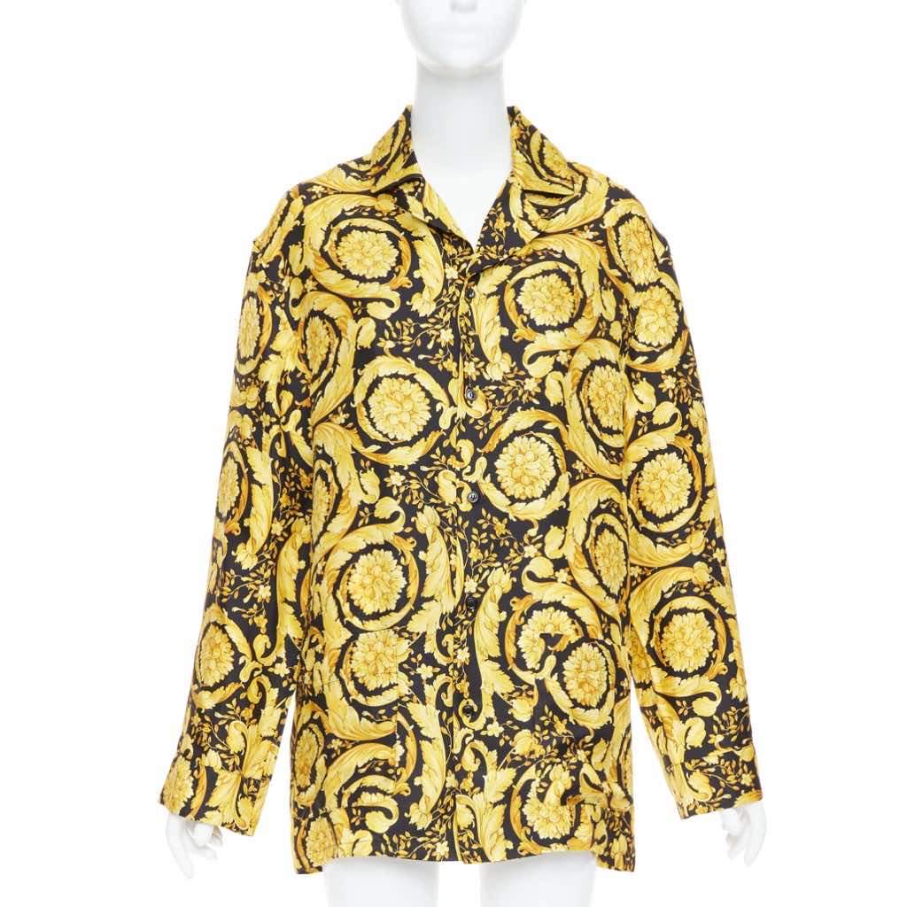 Versace Baroque Pajama Shirt Black Silk Never worn, with tag - Front View