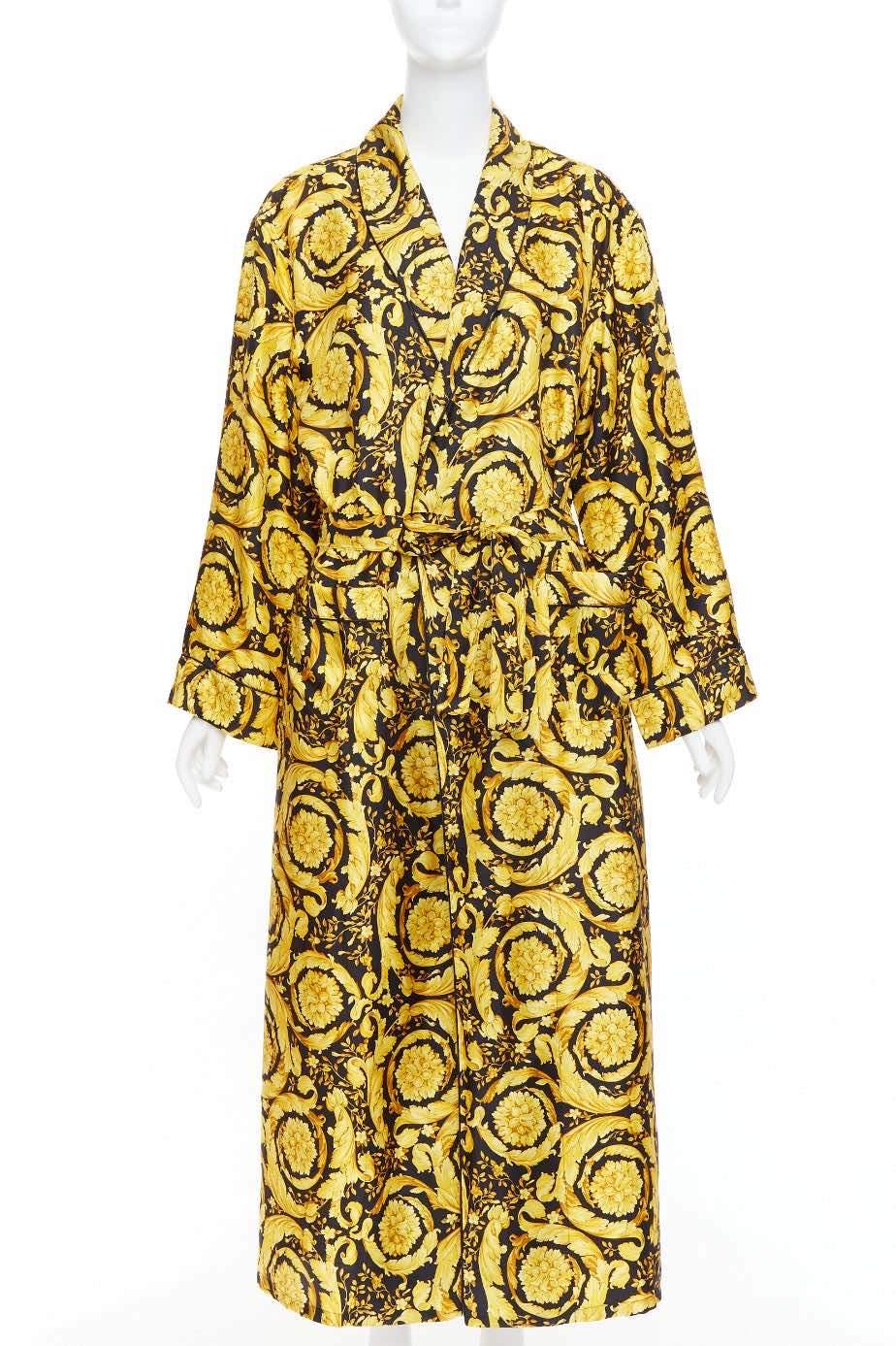 Versace Gold Black Robe Gold Silk Never worn, with tag - Front View