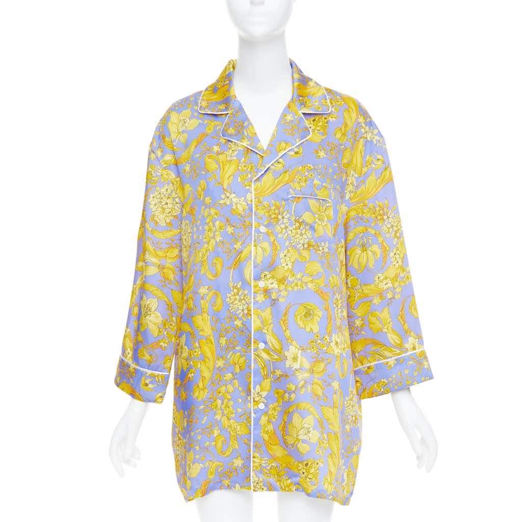 Versace Baroque Pajama Shirt Purple Silk Never worn, with tag - Front View