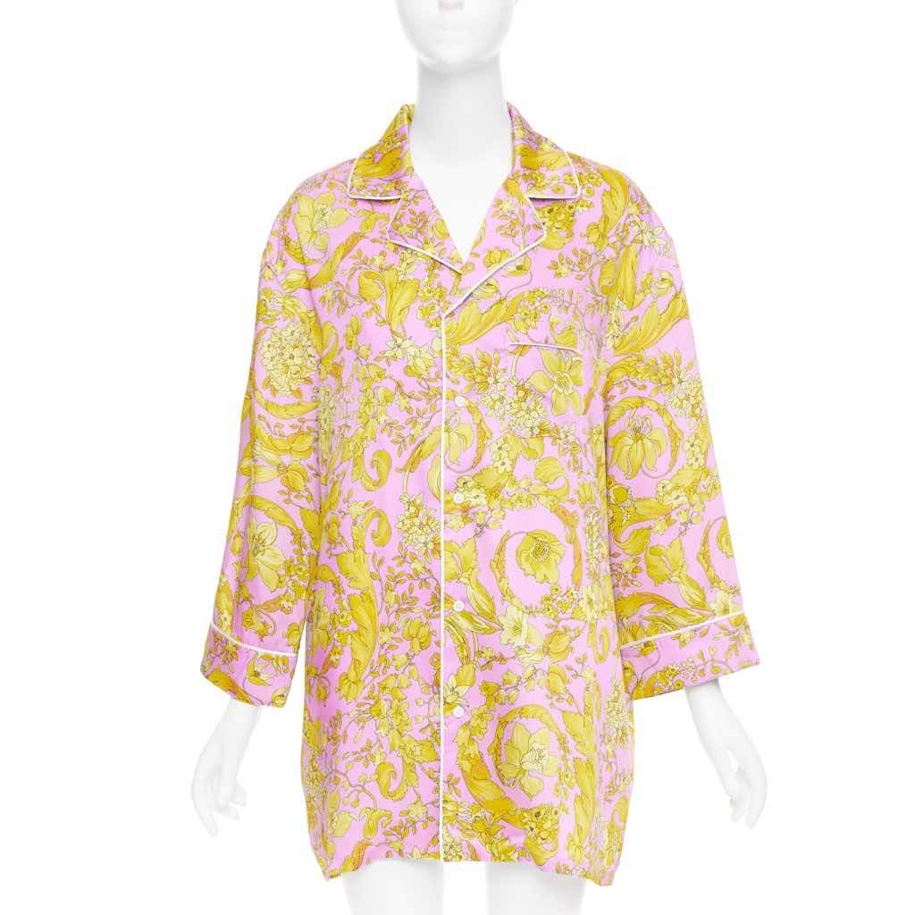Versace Baroque Pajama Shirt Pink Silk Never worn, with tag - Front View