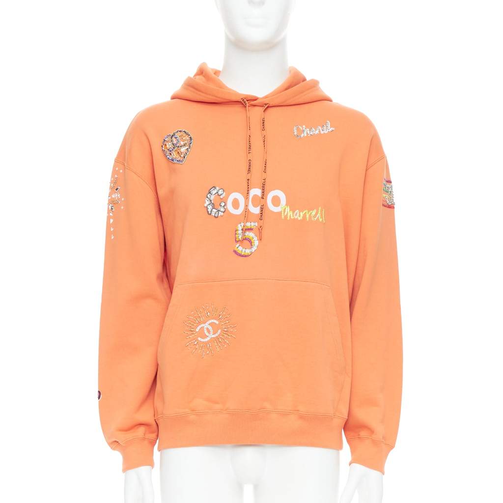 Chanel Crystal Embroidered Hoodie Orange Cotton Never worn, with tag - Front View