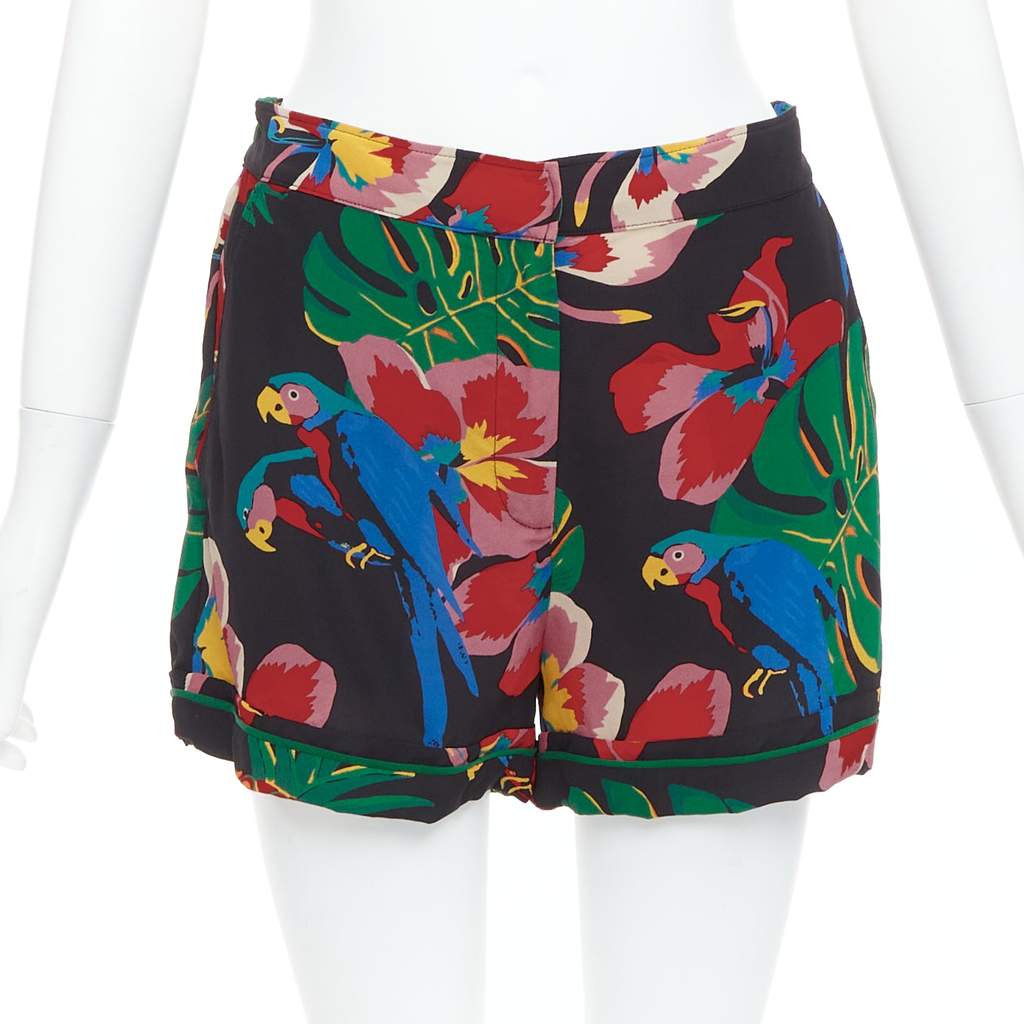 Valentino Parrot Floral Shorts Red Silk Very good condition - Front View