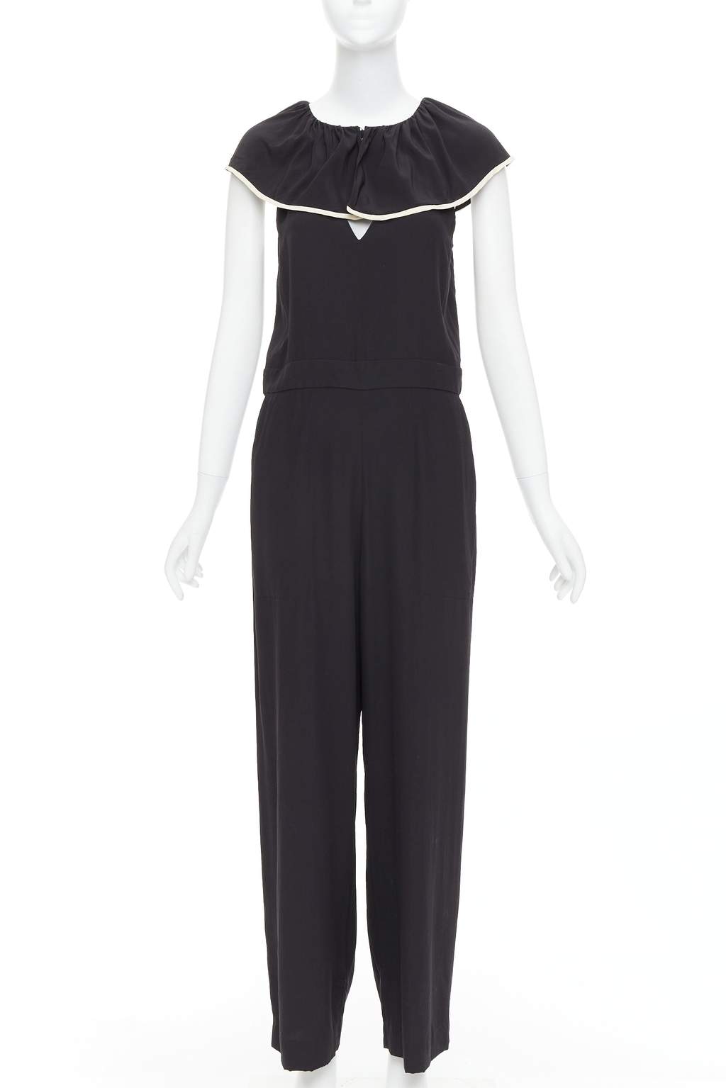 Chloé Silk Ruffle Jumpsuit Black Silk Very good - Front View