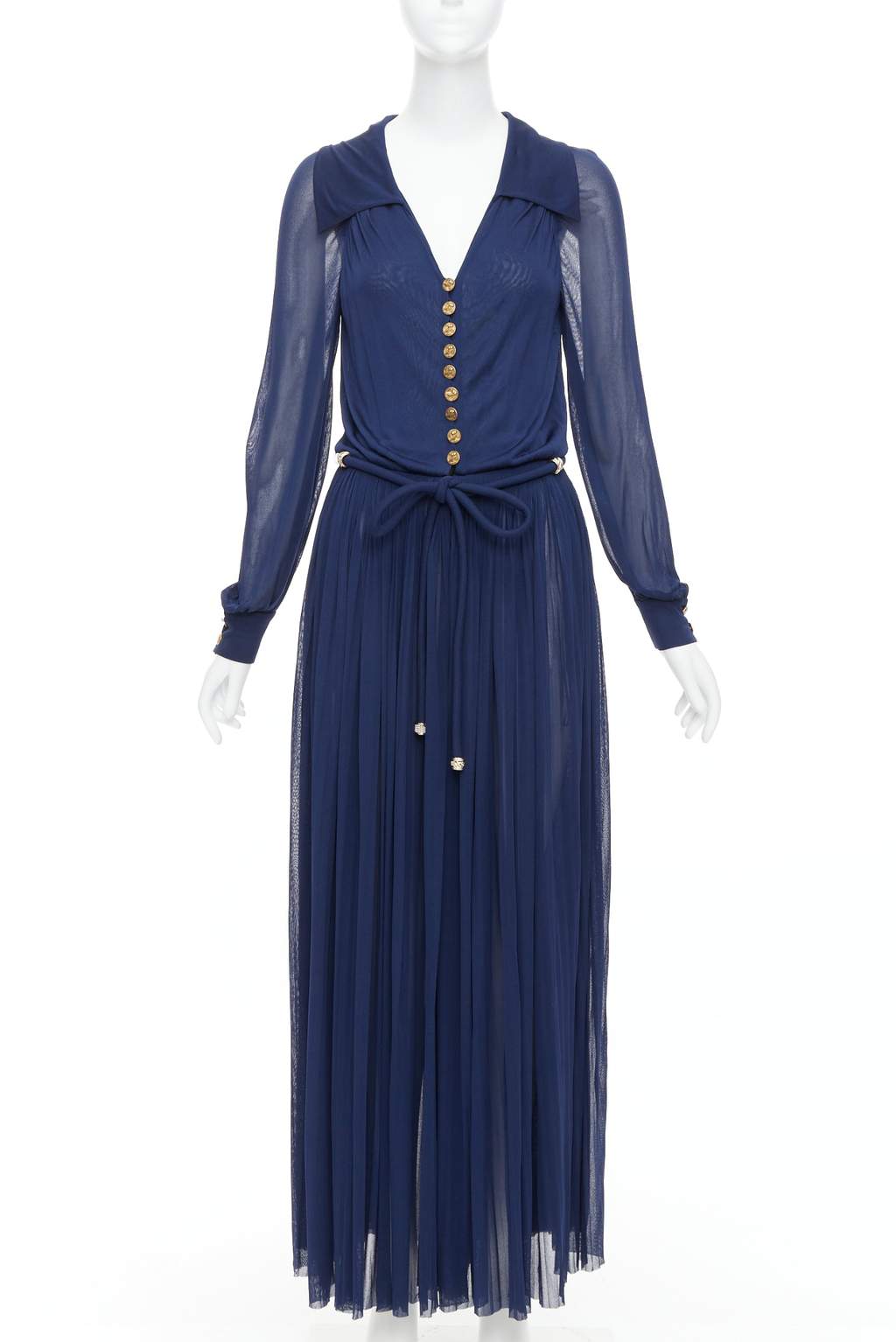 Chanel Owl Logo Dress Navy Viscose Good - Front View