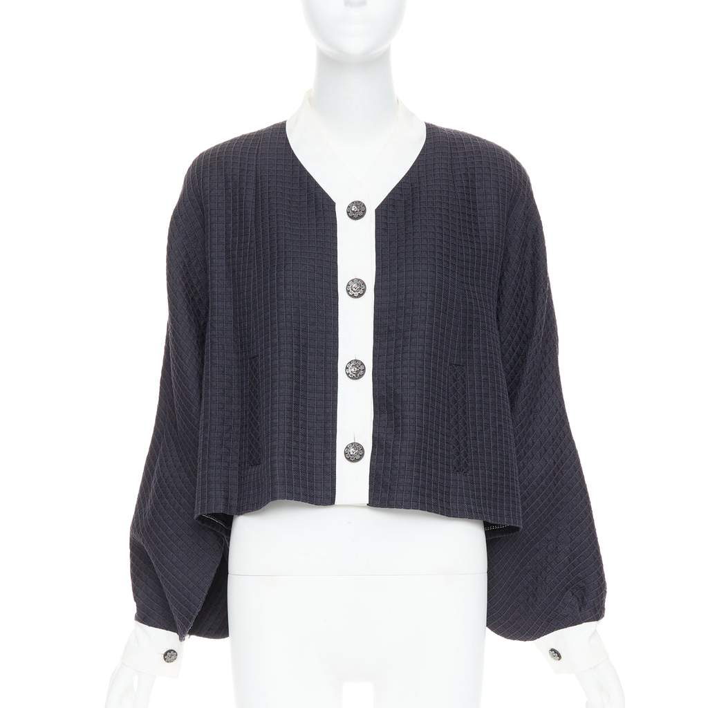 Chanel Silk Cotton Jacket Navy Silk Fair - Front View