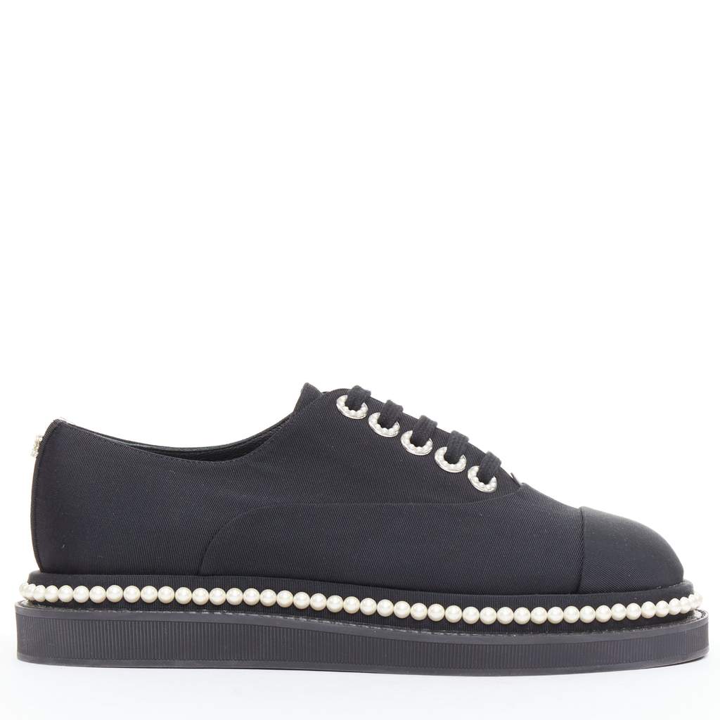 Chanel Pearl Trim Oxfords Black Very good - Front View