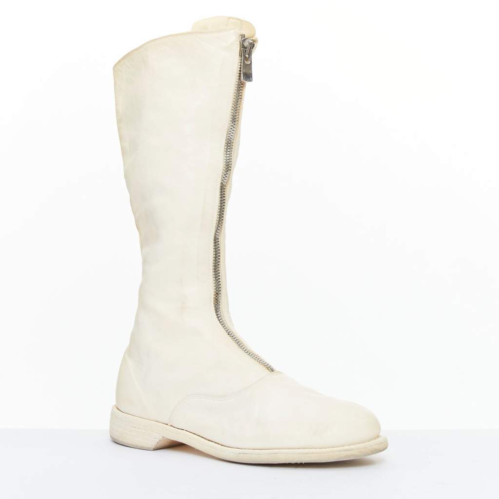 Guidi Distressed Leather Zip Boots Beige Leather Good - Front View