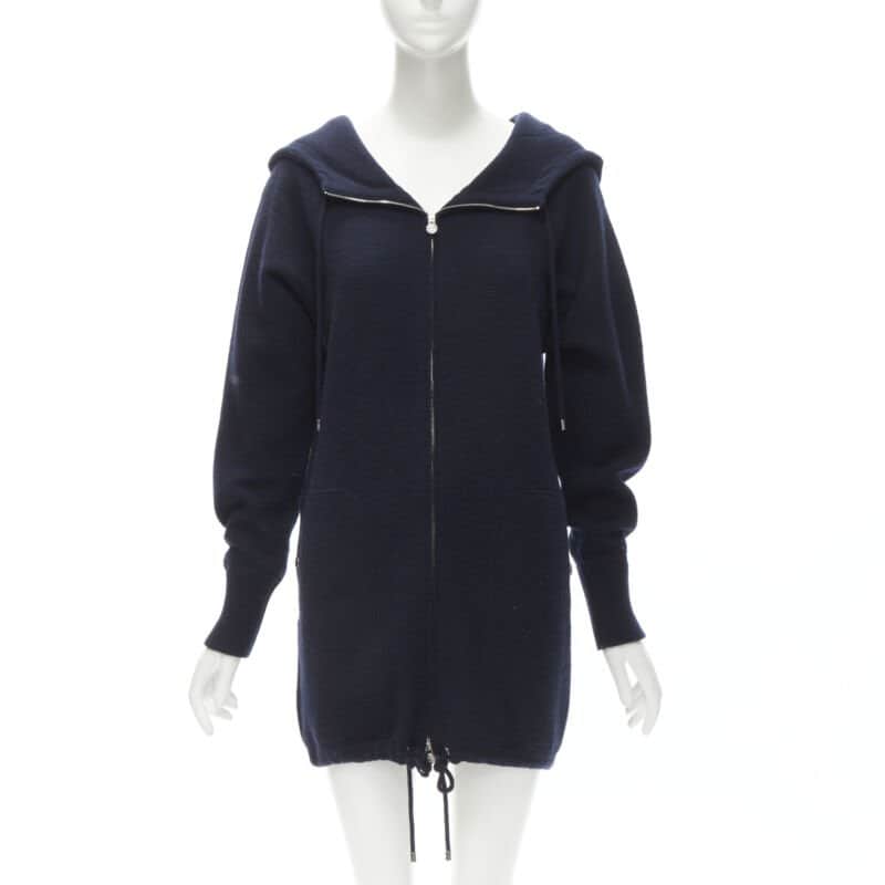 Chanel Zip Hooded Sweater Navy Cashmere Never worn - Front View